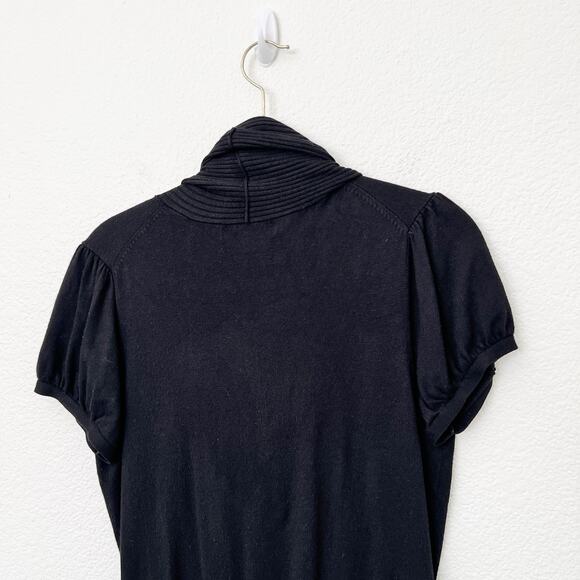 [Express] Black Cowl Neck Ribbed Knit Short Sleeve Sweater Top Size Medium M - Picture 5 of 9